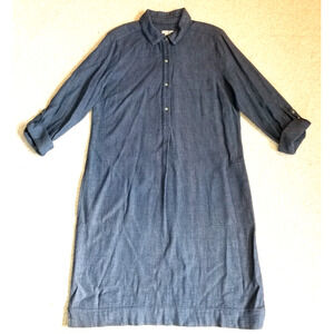 Womens Dress-J. JILL DENIM-blue cotton chambray 1/4 button shirt Career -S